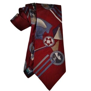 Vintage Valentino Pietro Italian Silk Tie Red and Maroon Bold Geometric